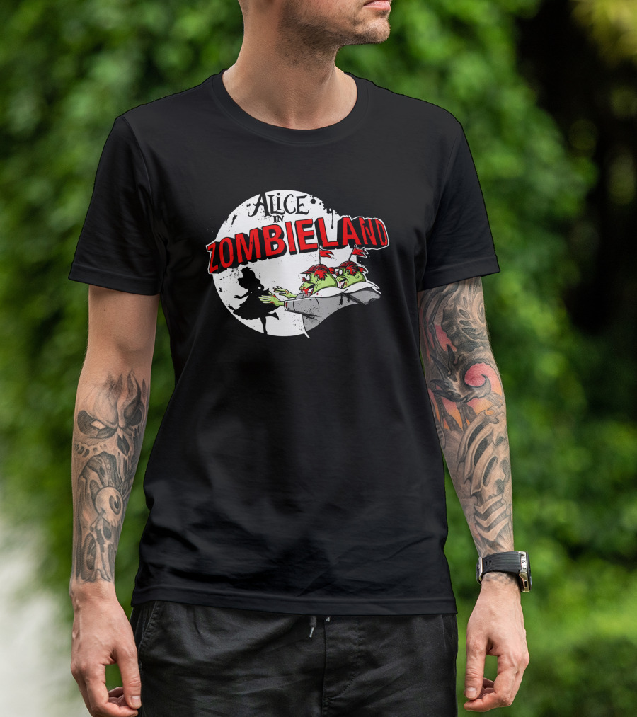 Alice In Zombieland Silhouette And Zombie Moon Combo T-Shirt
