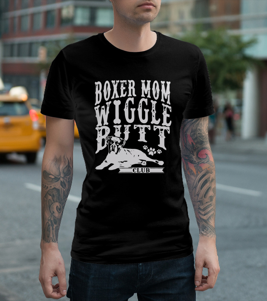 Boxer Mom Wiggle Butt Club Pawprint Dog T-Shirt
