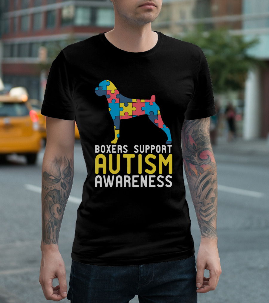 Boxers Support Autism Awareness Puzzle Dog T-Shirt