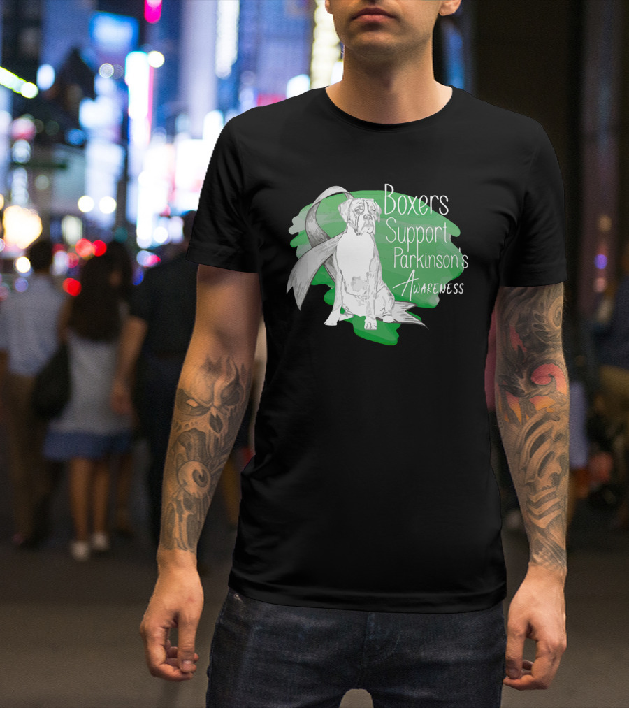 Boxers Support Parkinson's Awareness With Ribbon And Dog T-Shirt