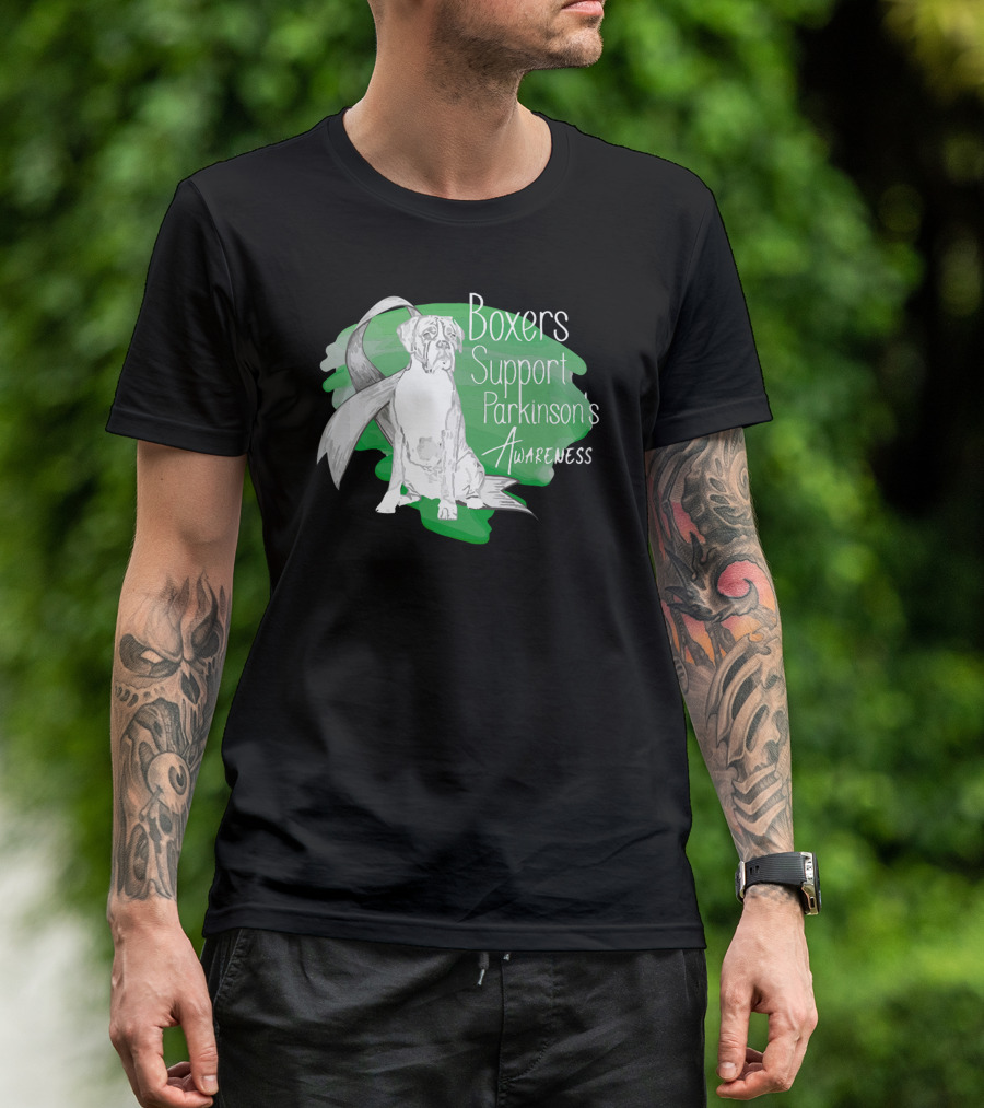 Boxers Support Parkinson's Awareness With Ribbon And Dog T-Shirt