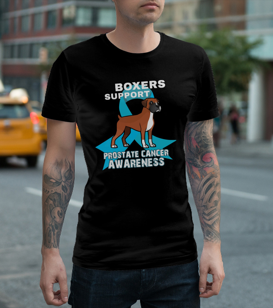 Boxers Support Prostate Cancer Awareness Ribbon Dog T-Shirt