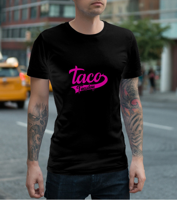 Taco Tuesday Pink Text Logo Bold Script T-Shirt