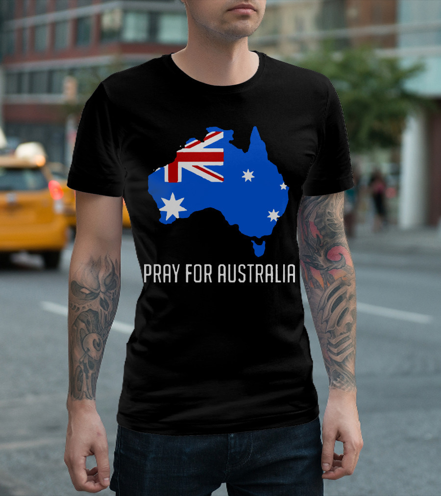 Pray For Australia Forest Fires Australia Map Flag Stars T-Shirt
