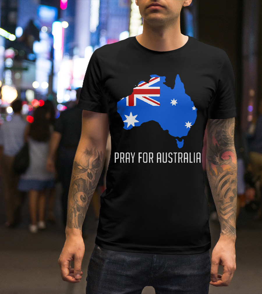 Pray For Australia Forest Fires Australia Map Flag Stars T-Shirt