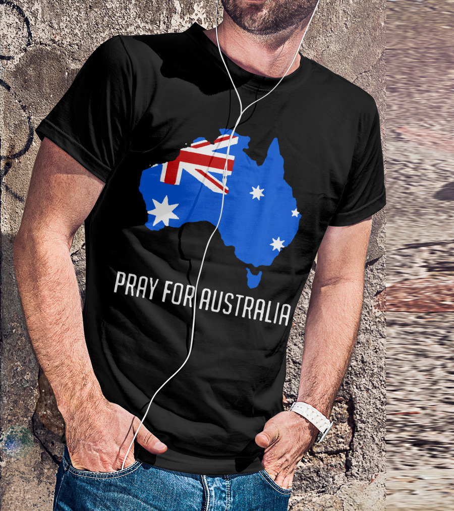 Pray For Australia Forest Fires Australia Map Flag Stars T-Shirt