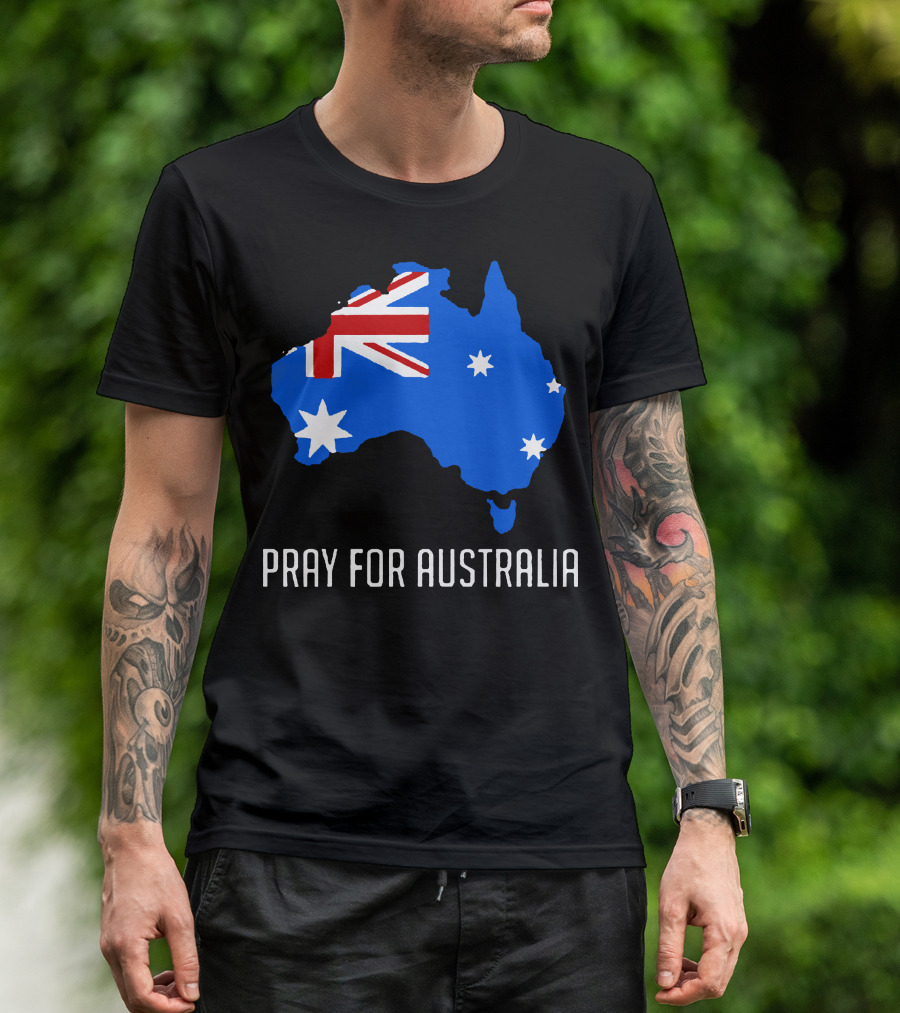 Pray For Australia Forest Fires Australia Map Flag Stars T-Shirt