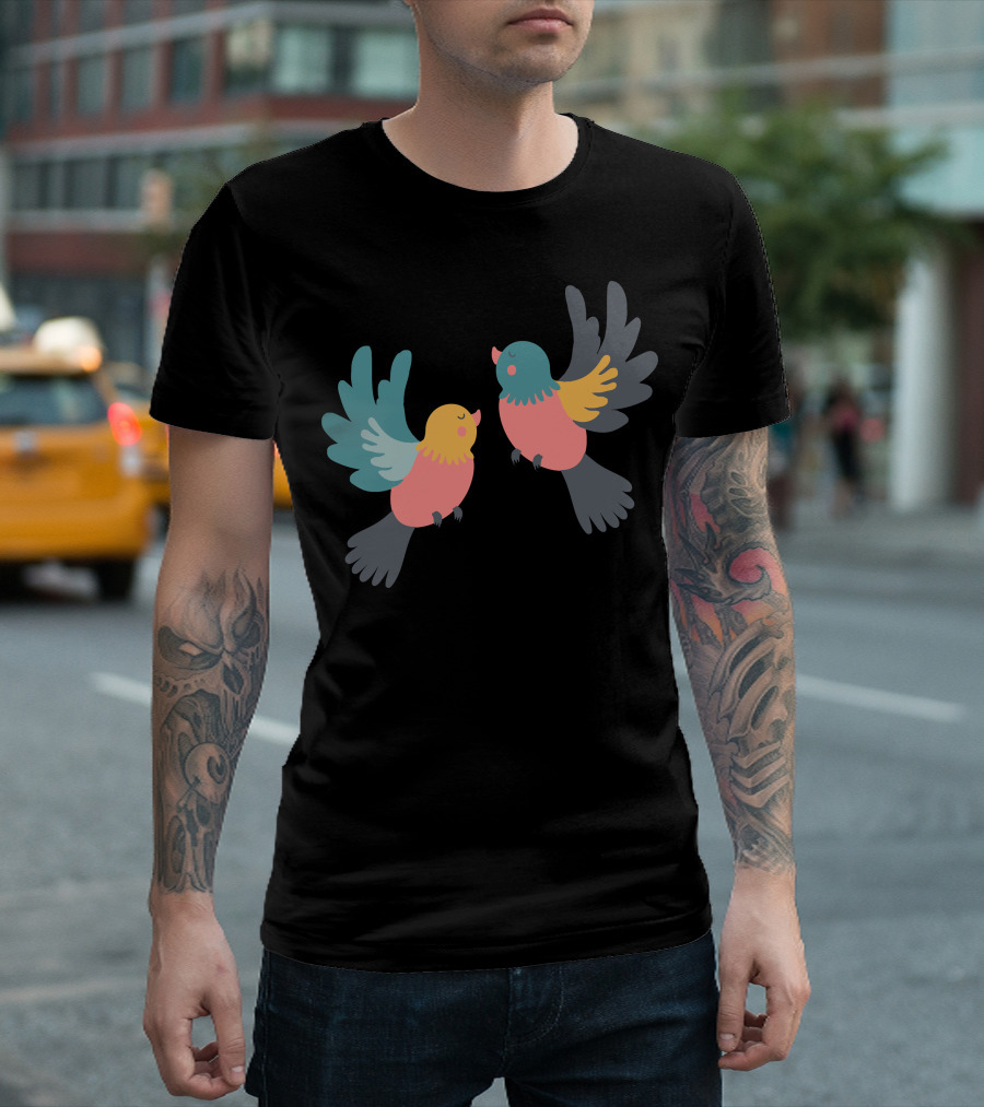 Pretty Birds Vibrant Colorful Avian Pair T-Shirt