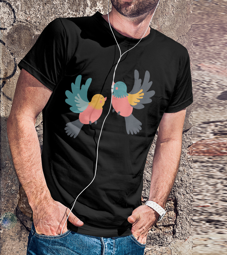 Pretty Birds Vibrant Colorful Avian Pair T-Shirt