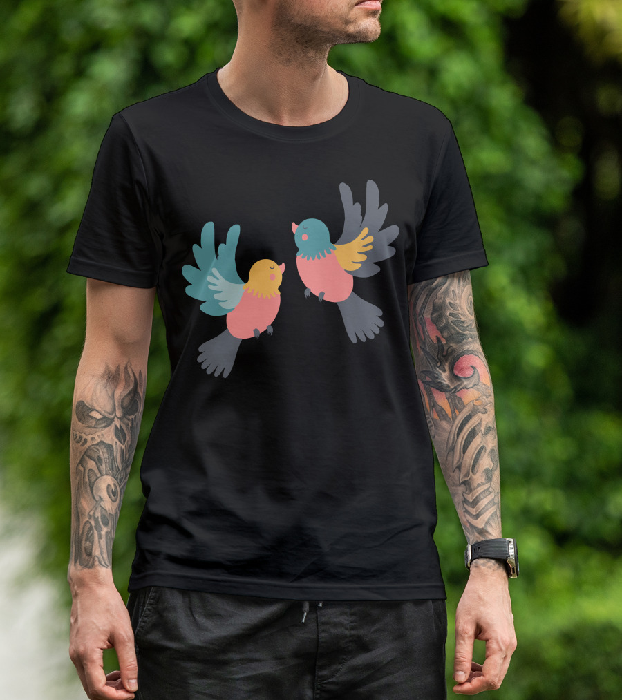 Pretty Birds Vibrant Colorful Avian Pair T-Shirt
