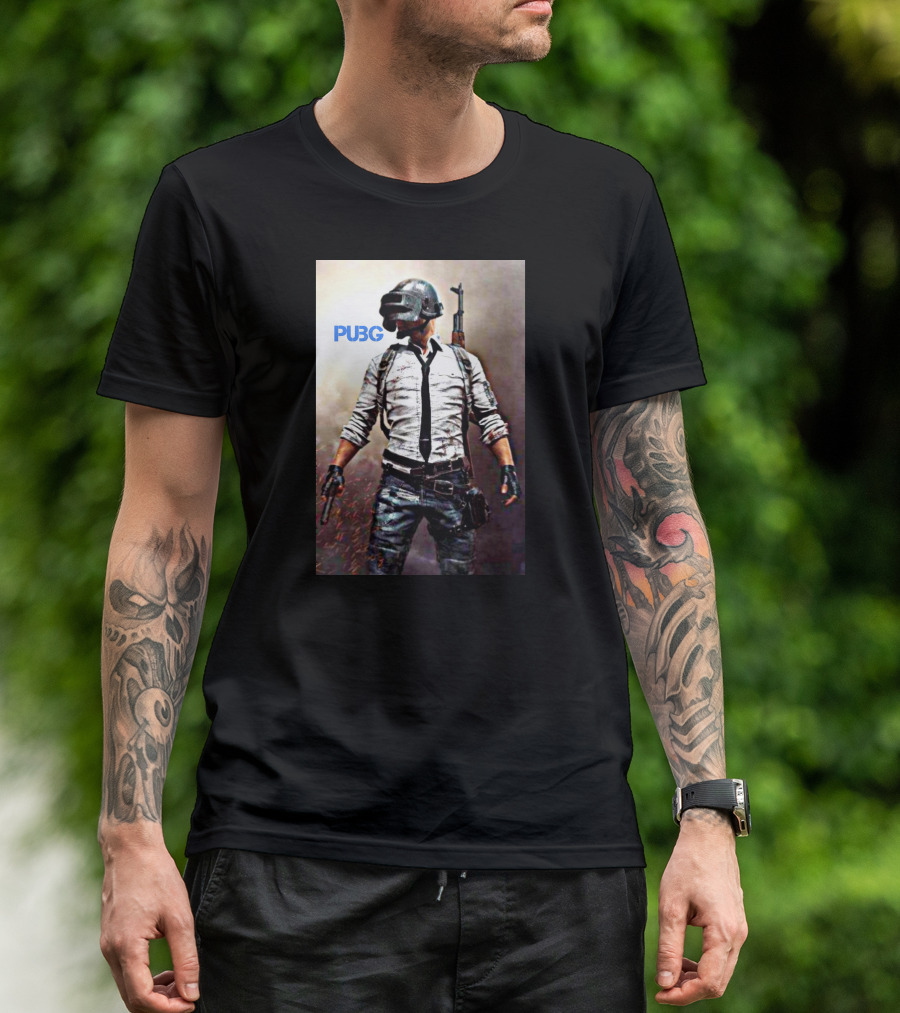 PUBG Battlegrounds Helmet Character With Gun And Tie T-Shirt