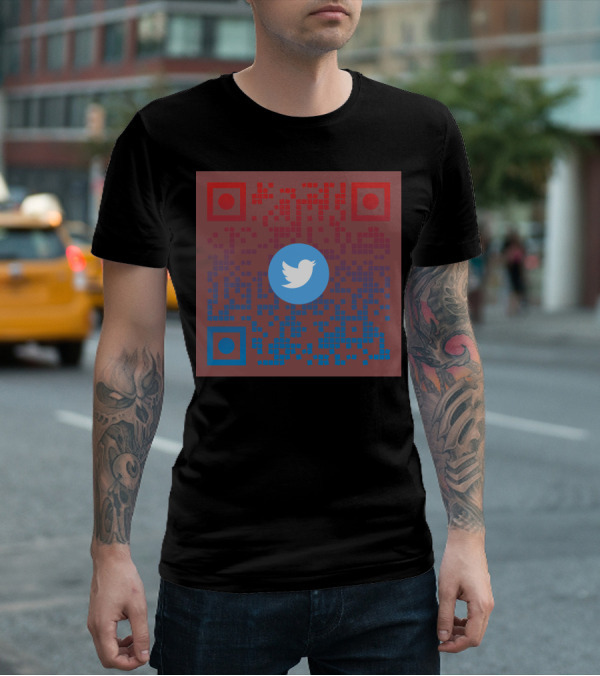 Twitter QR Code Red Blue Squares T-Shirt