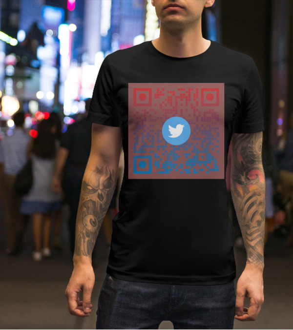 Twitter QR Code Red Blue Squares T-Shirt