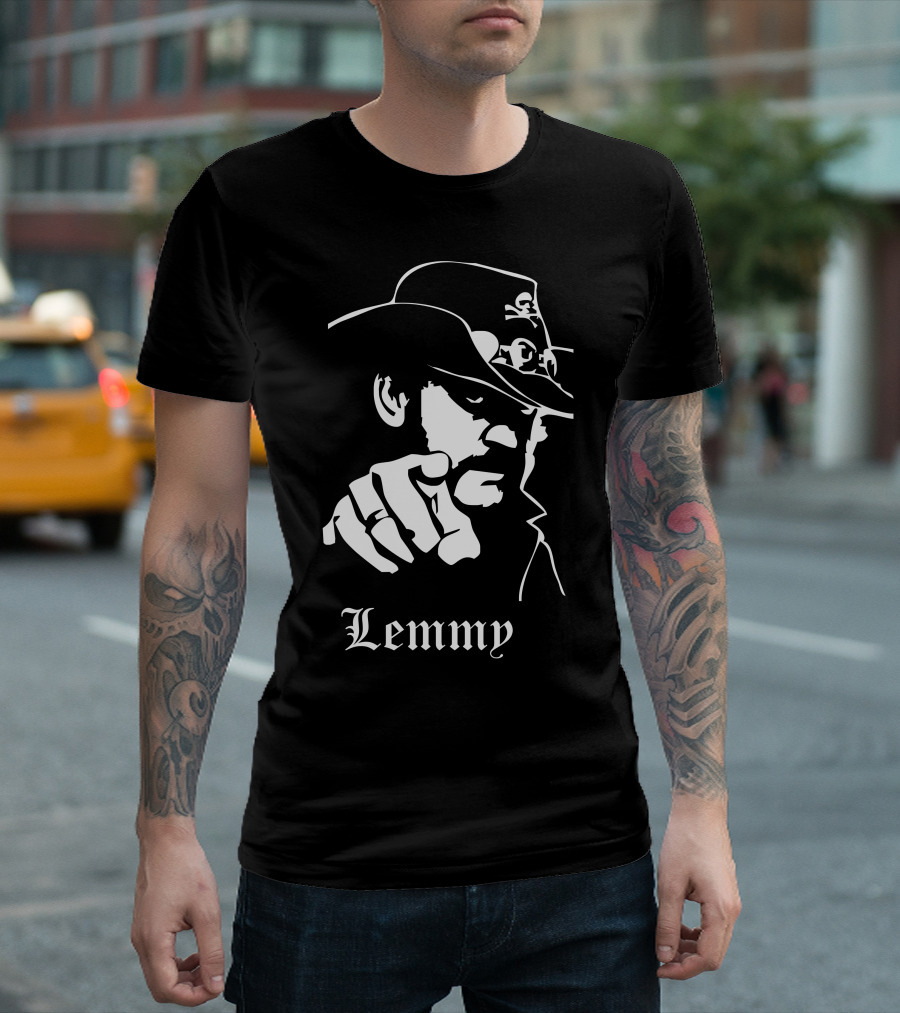 Lemmy Kilmister Memorial Tribute Iconic Figure With Hat And Crossbones T-Shirt