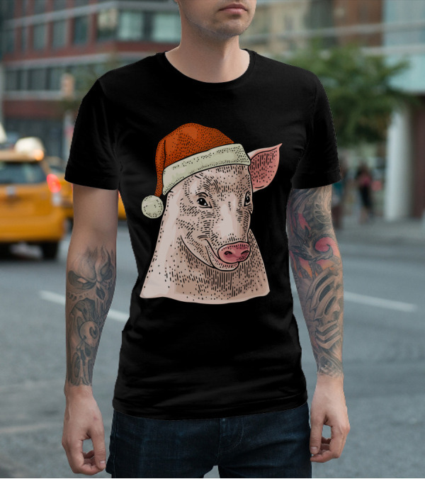 Pig In Santa Claus Cap Christmas T-Shirt