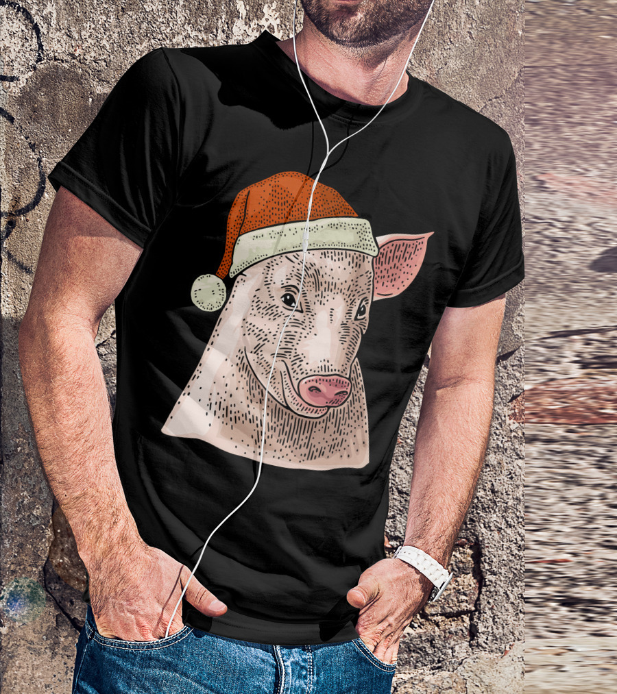 Pig In Santa Claus Cap Christmas T-Shirt