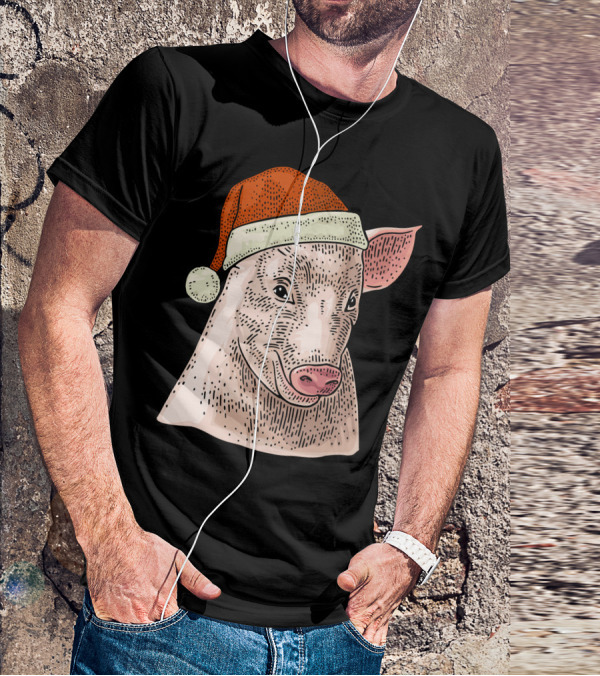 Pig In Santa Claus Cap Christmas T-Shirt