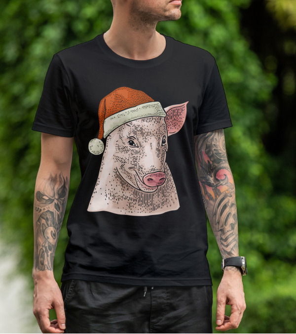 Pig In Santa Claus Cap Christmas T-Shirt