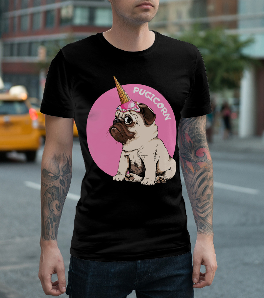 Pugicorn Ice Cream Cone Hat Cute Pug T-Shirt