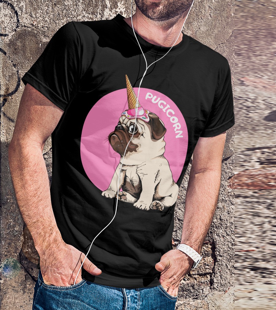 Pugicorn Ice Cream Cone Hat Cute Pug T-Shirt