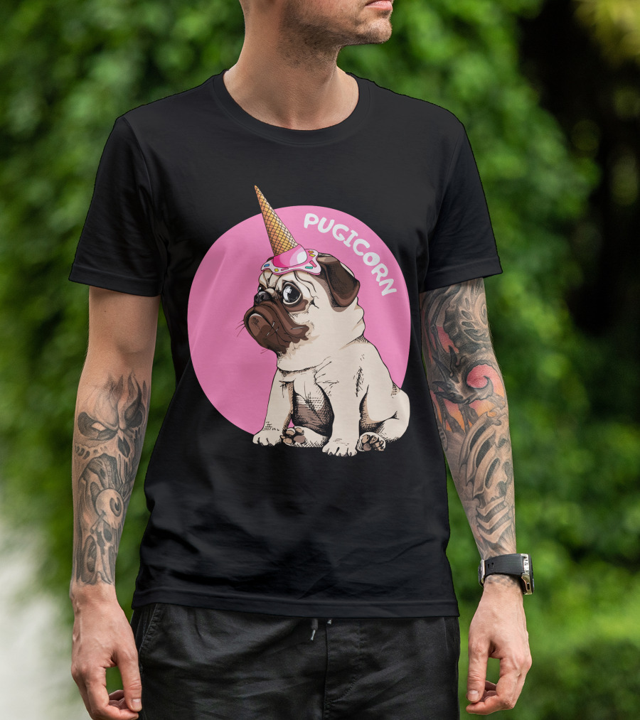Pugicorn Ice Cream Cone Hat Cute Pug T-Shirt