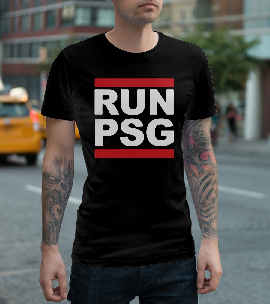 Run PSG Paris St Germain Fotbal Black Red Letters T-Shirt