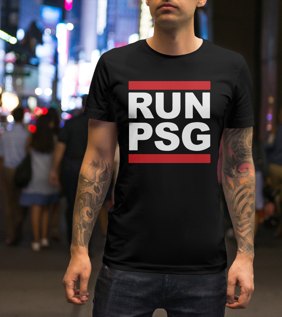 Run PSG Paris St Germain Fotbal Black Red Letters T-Shirt