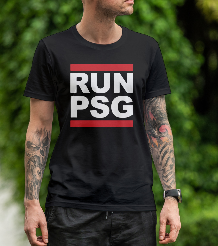 Run PSG Paris St Germain Fotbal Black Red Letters T-Shirt