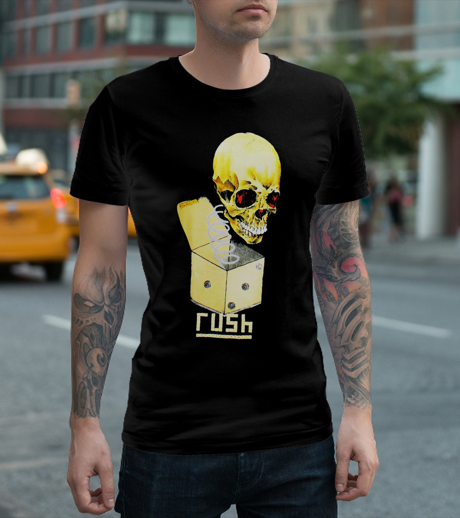 Rush Pushead Skull Springing from Dice Box T-Shirt
