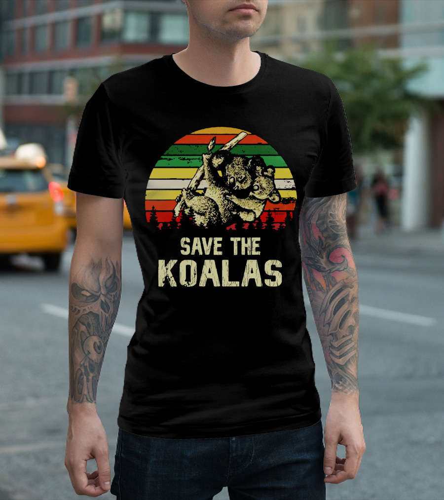 Save The Koalas Retro Sunset Conservation Message T-Shirt