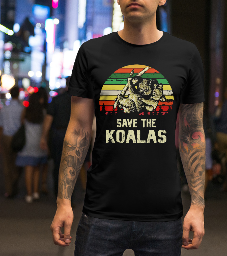 Save The Koalas Retro Sunset Conservation Message T-Shirt