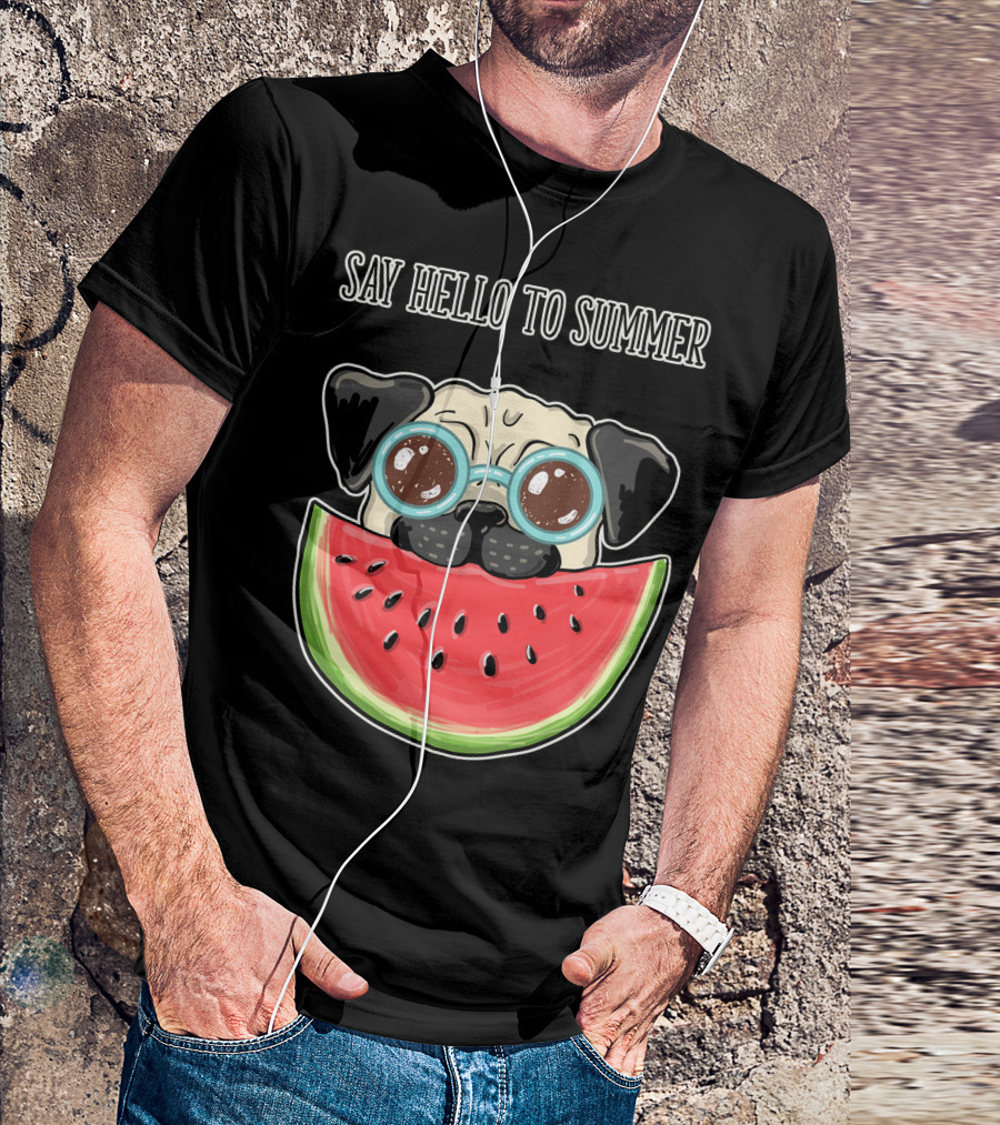 Say Hello To Summer Pug With Watermelon And Glasses T-Shirt