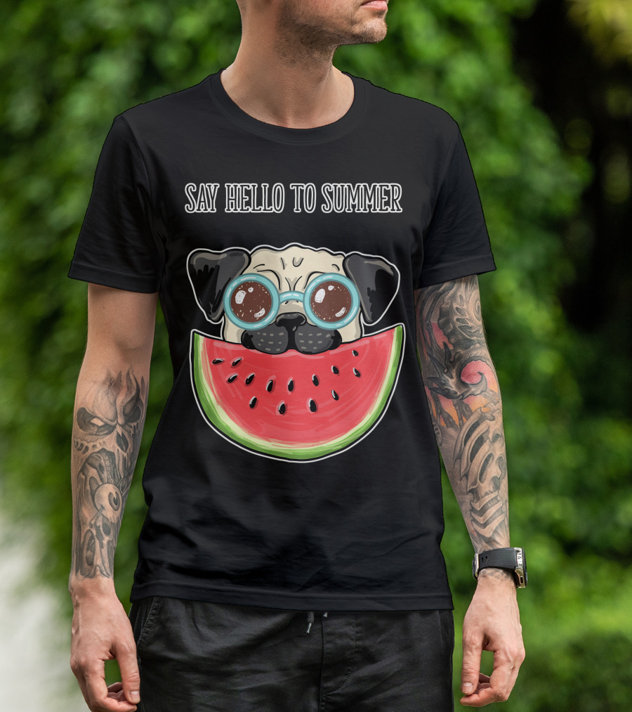 Say Hello To Summer Pug With Watermelon And Glasses T-Shirt