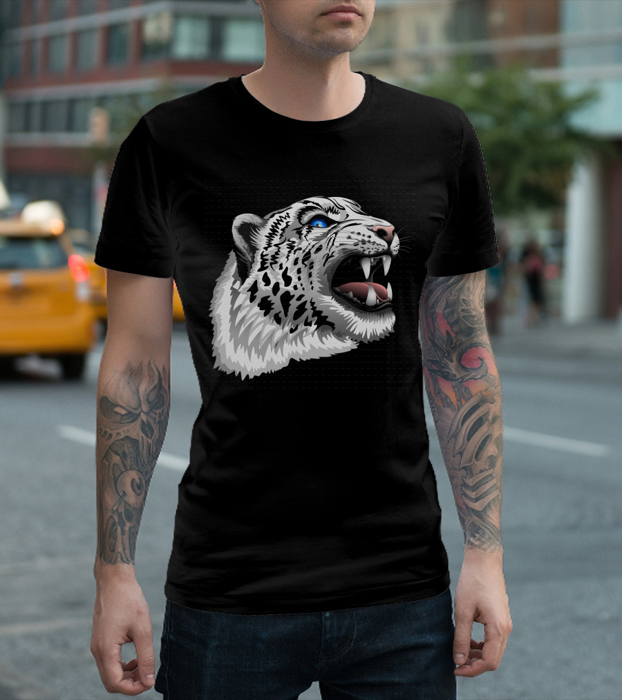 Snow Leopard Fierce Roaring Head T-Shirt