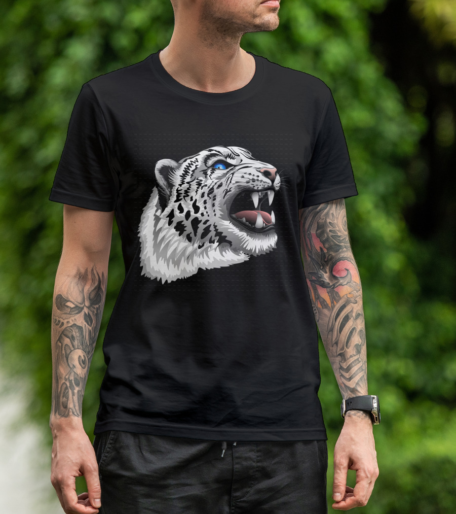 Snow Leopard Fierce Roaring Head T-Shirt