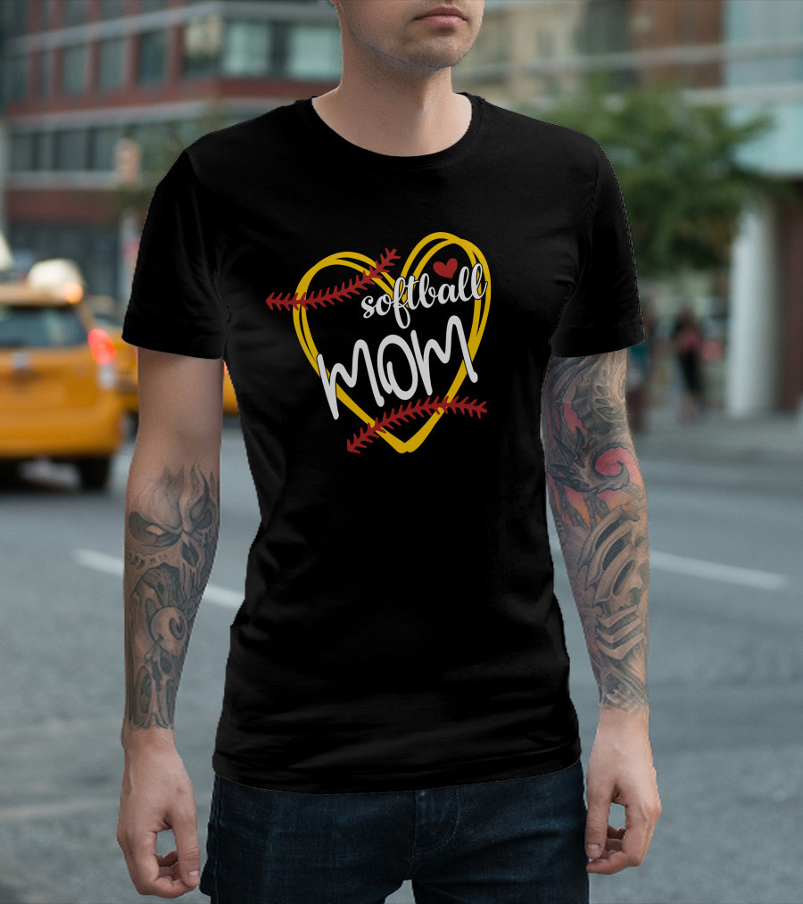 Softball Mom Heart Baseball Stitches T-Shirt