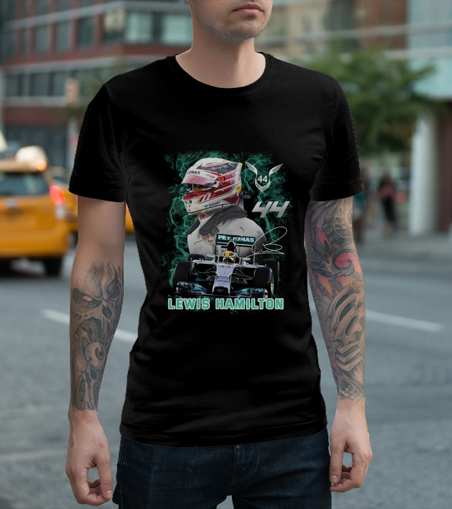 Lewis Hamilton 44 Mercedes Formula One Racing Helmet And Car Collaboration T-Shirt