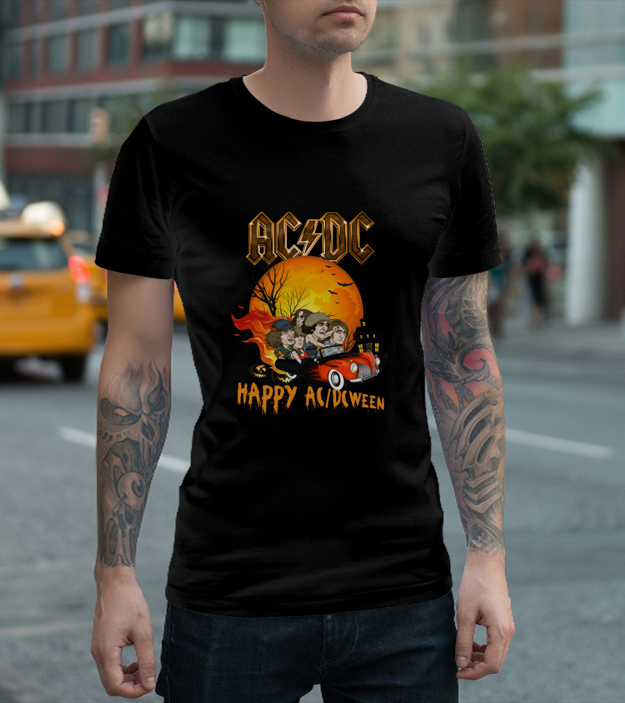 AC/DC Happy AC/DCween Halloween Theme Car And Moon Scene T-Shirt