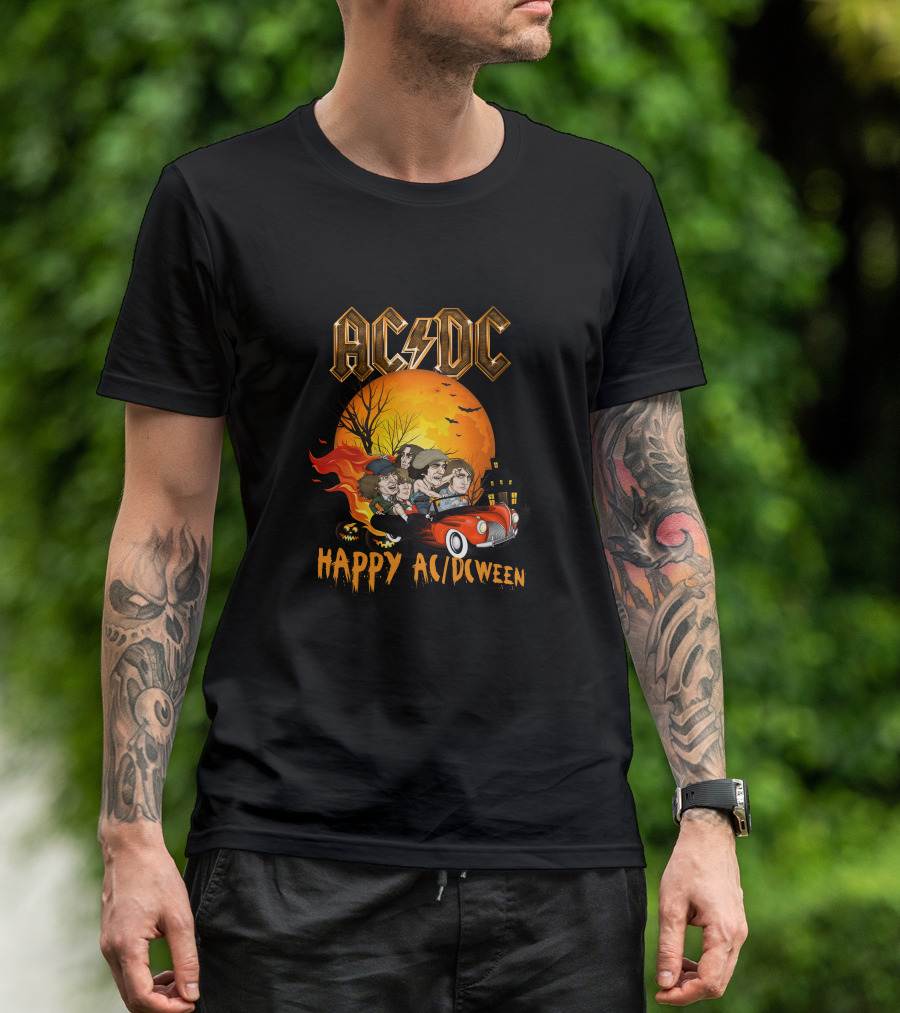AC/DC Happy AC/DCween Halloween Theme Car And Moon Scene T-Shirt