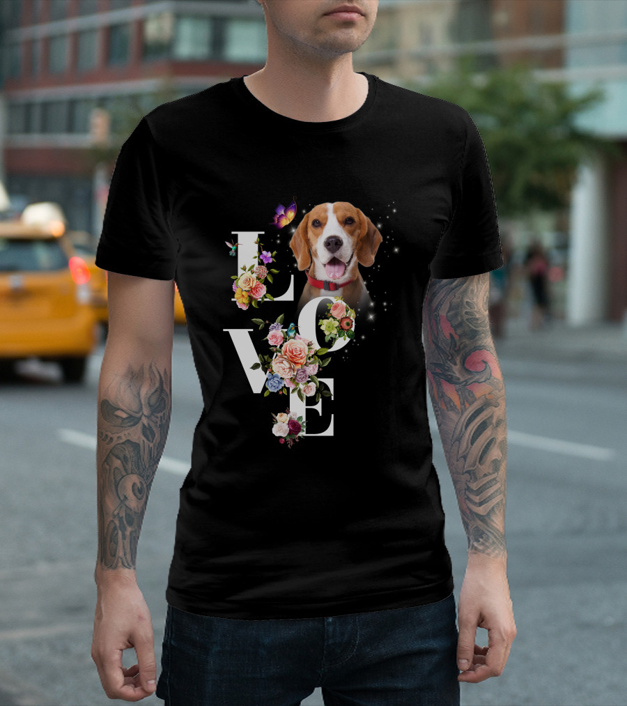 LOVE Beagle Floral Butterfly T-Shirt