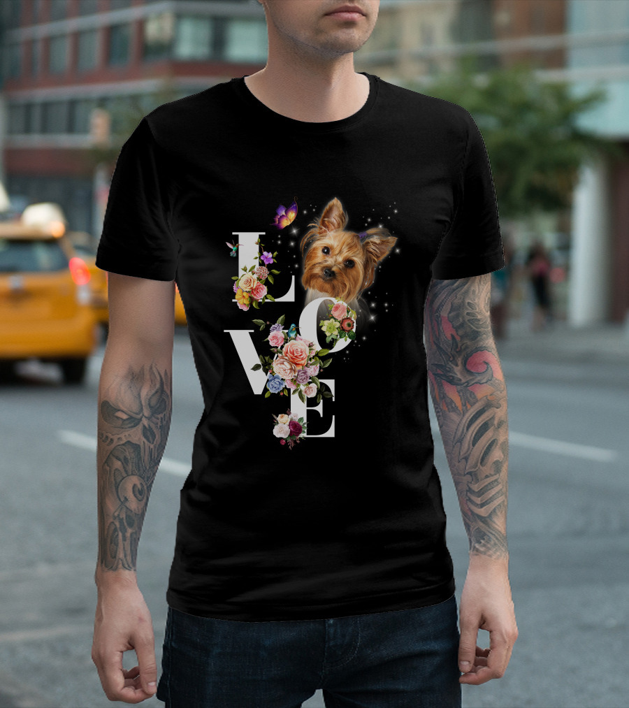 LOVE Yorkie Floral Butterfly T-Shirt