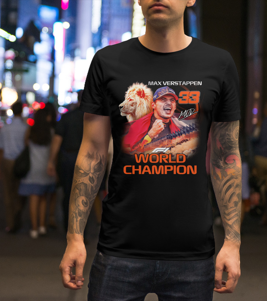 Max Verstappen 33 World Champion Felice Mav Lion F1 T-Shirt