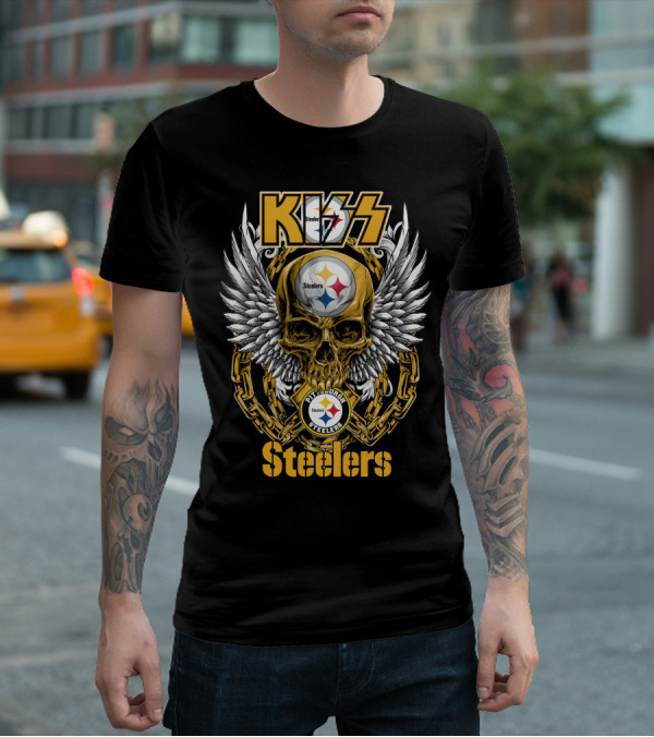 Kiss Nfl Pittsburgh Steelers Skull Wings Chains T-Shirt