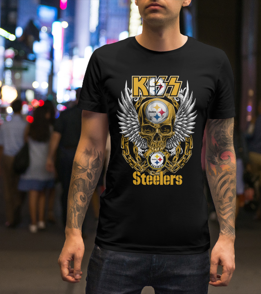 Kiss Nfl Pittsburgh Steelers Skull Wings Chains T-Shirt