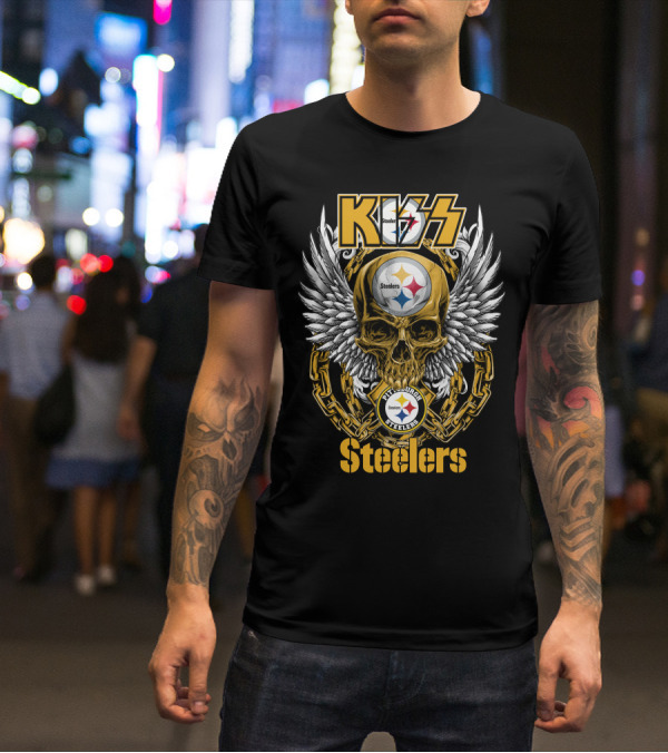 Kiss Nfl Pittsburgh Steelers Skull Wings Chains T-Shirt