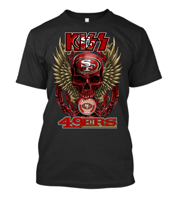 Kiss Nfl San Francisco 49ers Skull With Wings And Chains Football Theme T-Shirt
