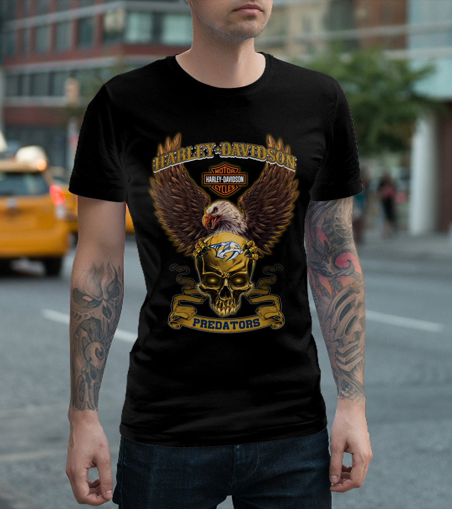 Harley Davidson Motor Cycles Nashville Predators Eagle Skull T-Shirt