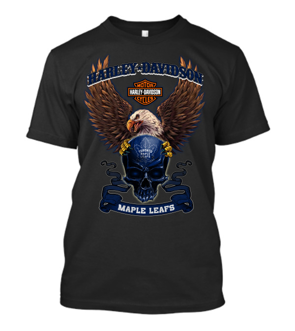 Harley Davidson Motor Cycles Toronto Maple Leafs Eagle Skull T-Shirt