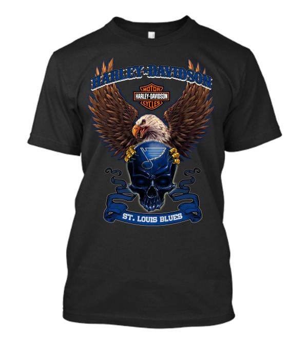 Harley Davidson Motor Cycles St Louis Blues Eagle Skull T-Shirt