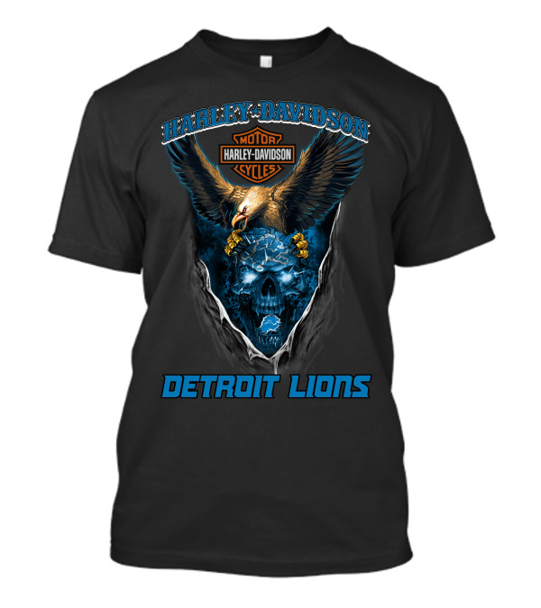 Harley Davidson Motor Cycles Detroit Lions Eagle Skull T-Shirt